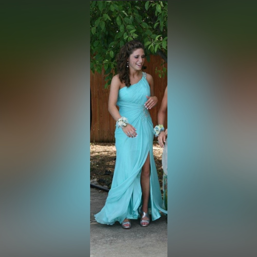 Floor Length Blue One Shoulder Formal Dress